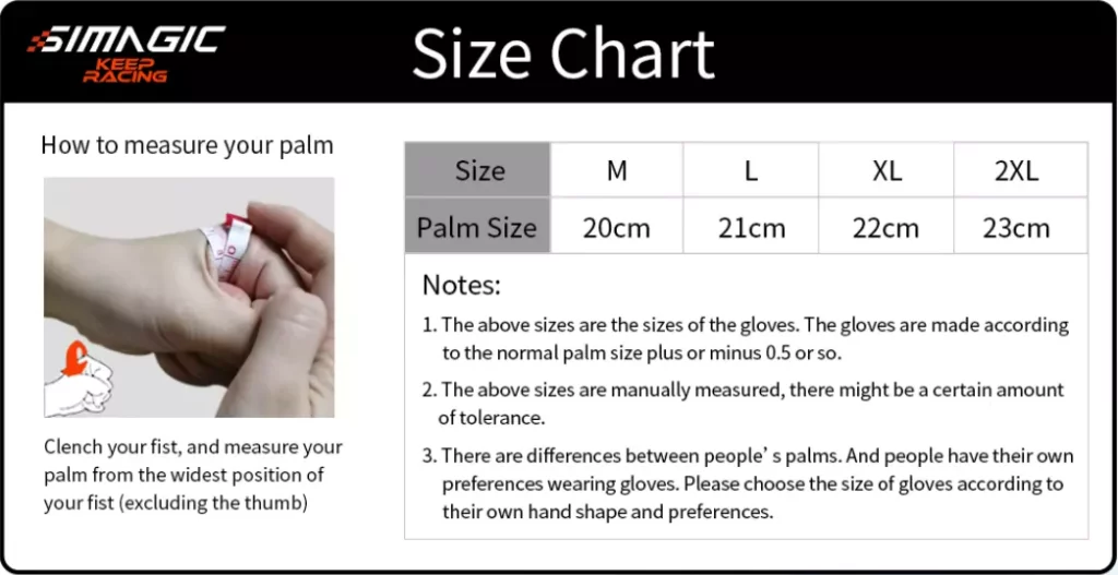 guida alle taglie guanti sim racing